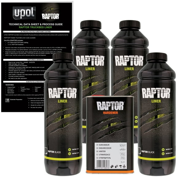 U-POL Raptor Black Urethane Spray-On Truck Bed Liner & Texture Coating, 4 Liters