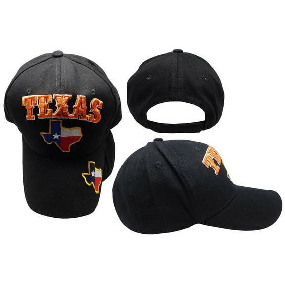 State of Texas State Flag Map Black Cotton Adjustable Embroidered Cap Hat