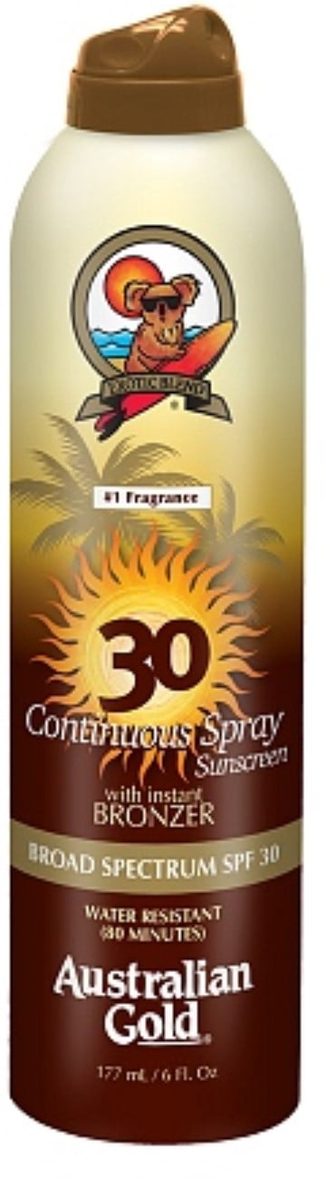 Australian Gold Continuous Spray Sunscreen with Instant Bronzer, SPF 30 6 oz (Pack of 2)