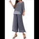 thumbnail image 1 of Conjunto de 2 Piezas para Mujer, Top Brillante, Pantalones Anchos, Traje Informal de Cuello Redondo con Lentejuelas. Gris S, 1 of 8