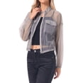 thumbnail image 4 of INSPIRE CHIC Sheer Bomber Jacket for Women's Zip Up Long Sleeve See Through Jackets S Grey, 4 of 6