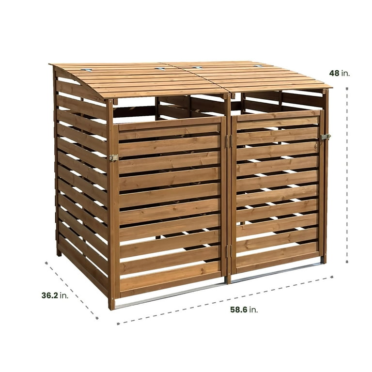 Hanover Outdoor Wood Trash Can Storage Shed, Brown,HANWS0103-BRN