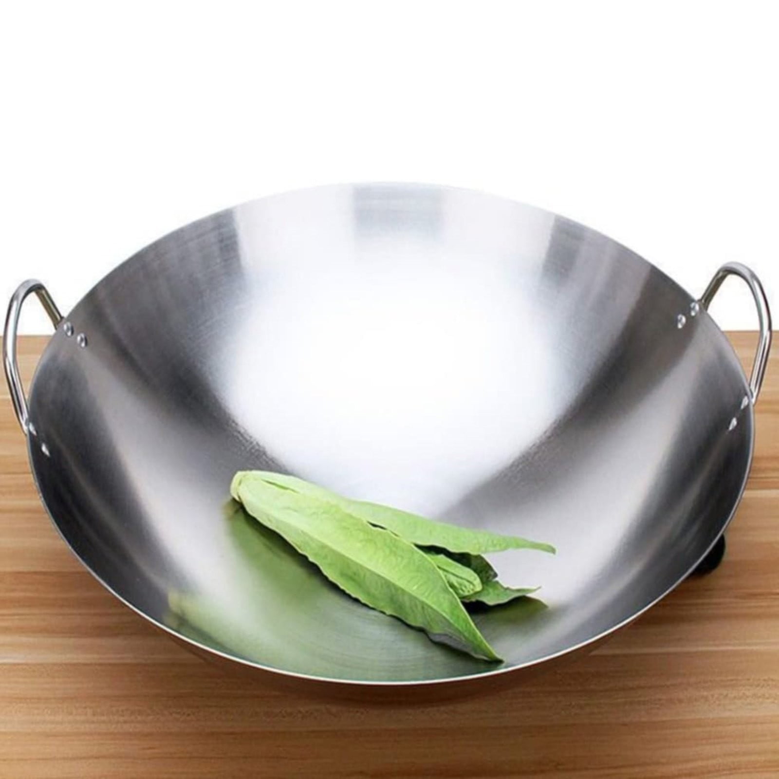 Polished Stainless Steel Round-Bottom Frying Pan with Two Ring Handles,11-Inch (28 X 28 Cm) Stainless Steel Round-Bottom Frying Pan,Suitable for Kitchens,Homes and Restaurants