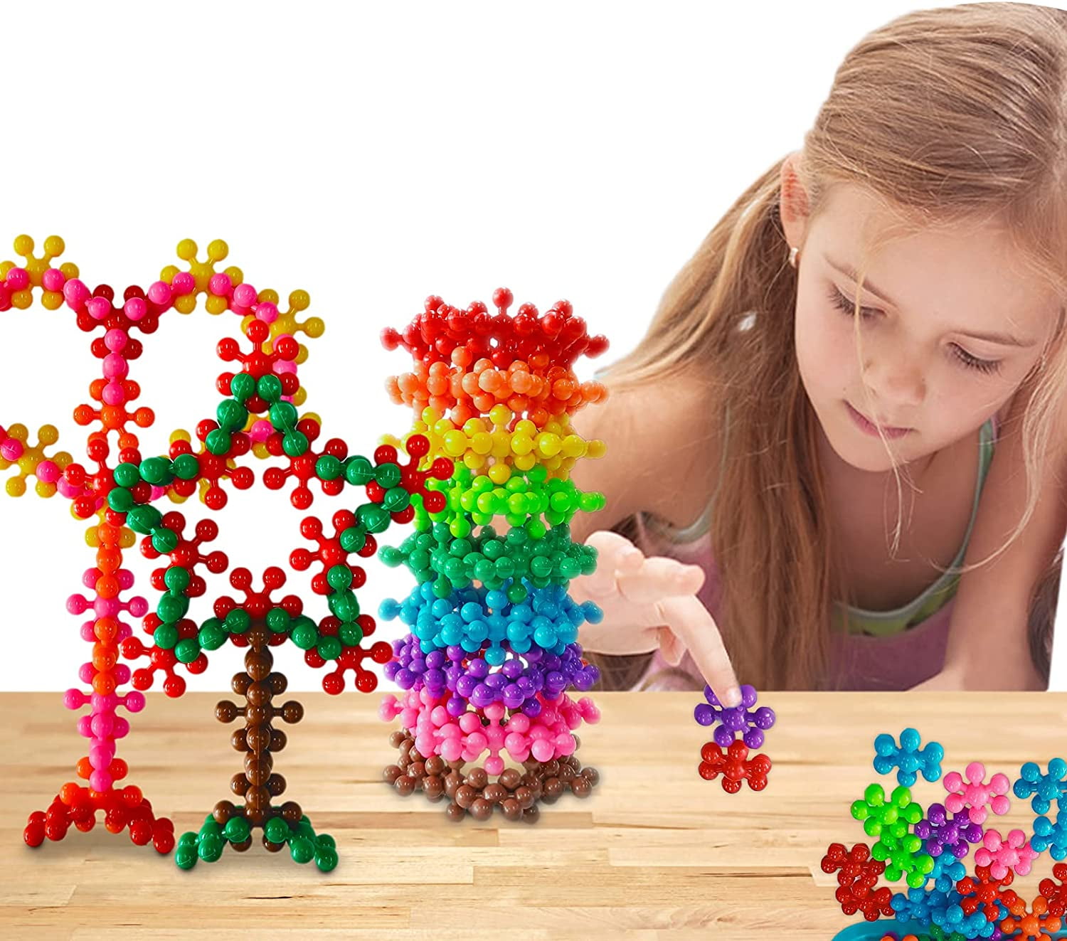 200Pcs Kid Interlocking Snowflakes Building Blocks Set Creative Construction Toy 
