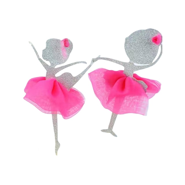 Billuyoard Adorno para tarta de bailarina con purpurina esencial para fiesta de cumpleaños Adornos para cupcakes de bailarina Herramientas y accesorios para hornear Rosa plateada