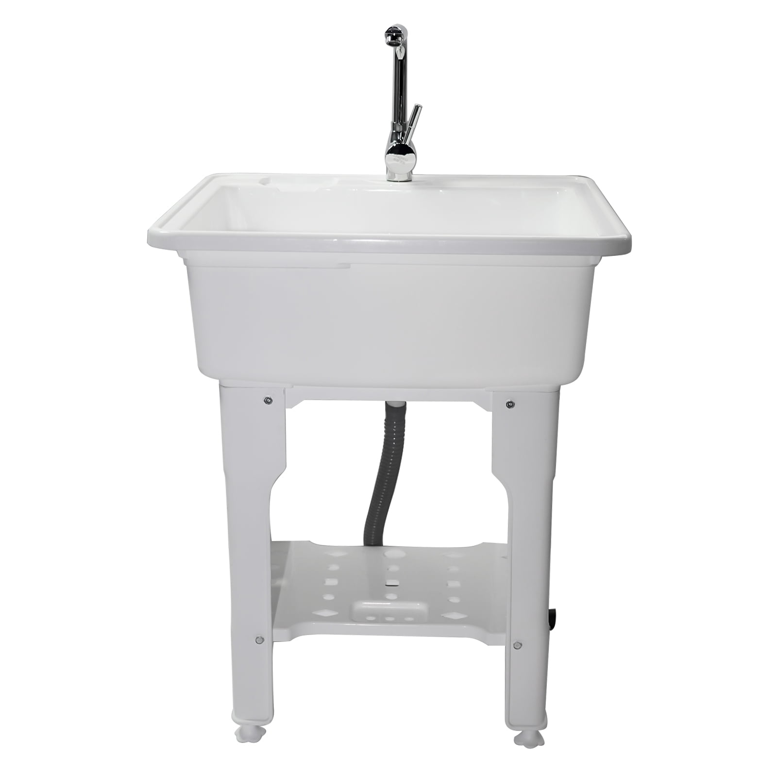 Freestanding Plastic Utility Sink Laundry Tub outdoor sink Drop in Deep sink kit with Inlet and Drain Pipe with Hot&Cold Faucet,Basement for Laundry Room&Garage or Shop,Size:31.5*22.05*31.5in(white)