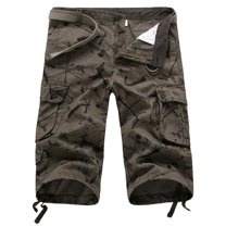 SWSMCLT Men's Cotton Cargo Shorts Printed Summer Casual Cropped Work Utility Capri Pants Designer Fashion Belted Army Green 38