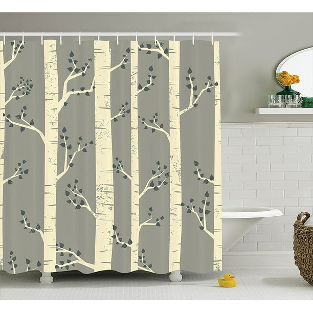 Grey Decor Shower Curtain Set By Elegant Birch Tree Branches Vintage Style Contemporary Illustration Of Nature Boho Art Deco Bathroom Accessories 75 Inches Long By Ambesonne Walmart Com Walmart Com
