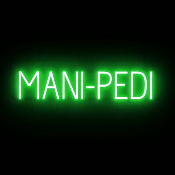 SpellBrite MANI-PEDI LED Sign for Business. 29.7" x 6.3" Green MANI-PEDI Sign Has Neon Sign Look With Energy Efficient LED Light Source. Visible from 500+ Feet, 8 Animation Settings.