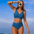 thumbnail image 4 of Women's Two Piece High Waisted Bikini Set Tummy Control Swimsuit Full Coverage Bathing Suit Green M, 4 of 6