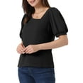 thumbnail image 4 of Blusa de manga corta con volantes y escote en V asimétrico de INSPIRE CHIC para mujer XS Negro, 4 of 6