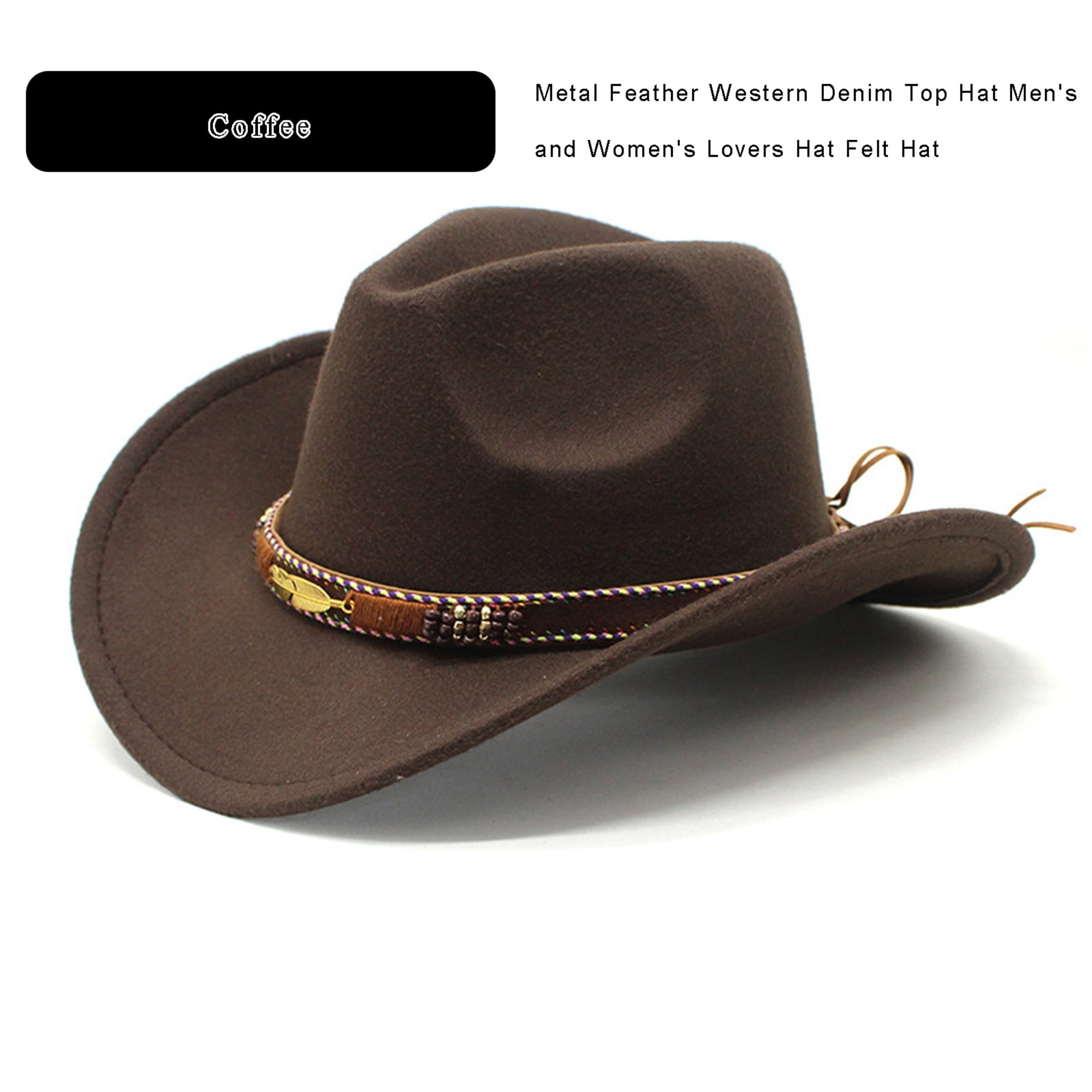 Youweixiong Women Men Western Cowboy Hat Retro Feather Fedora Hat for Hiking Rave Party Travel Costume Accessories, Adult Unisex, Size: One size