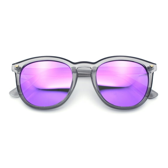 Mens Polarized Hipster Keyhole Thin Plastic Horn Rim Plastic Sunglasses Slate - Purple Mirror