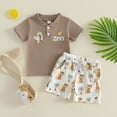 thumbnail image 2 of Nwiuh Toddler Baby Boy Outfits Safari Wild Animal Print Clothes Short Sleeve Shirts Top Shorts 2pcs Clothing Set Summer (Khaki, 6-12 Months), 2 of 9