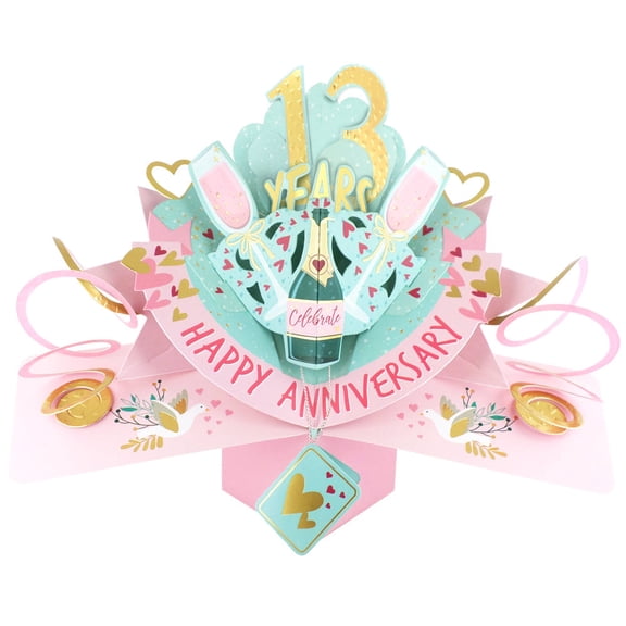 13 years Happy 13th Anniversary Love Kates Pop-Up Card with Champagne & Hearts POP216
