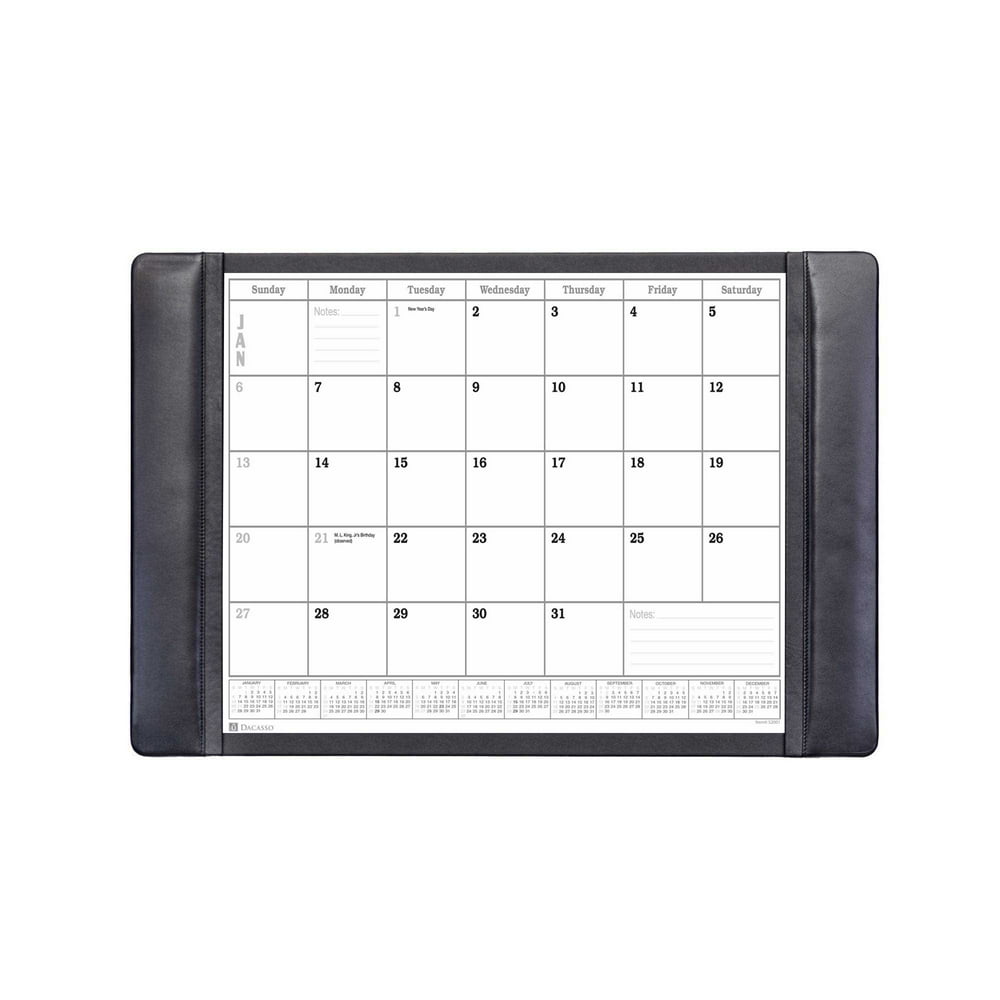 Black Leather Desk Pad w/ Calendar, 25.5 x 17.25