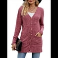 thumbnail image 1 of Cárdigan de Punto Suave para Mujer, Moda Otoño 2025, Abrigo de Larga Abierto con Bolsillos. Rojo Vino L, 1 of 10