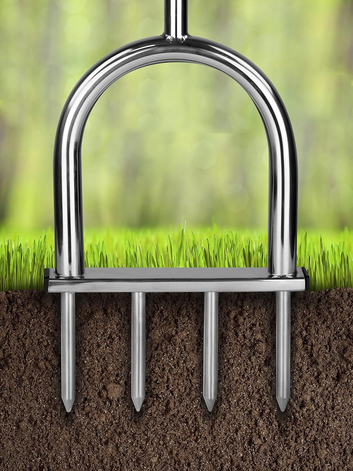 Varomorus Stainless Steel Lawn Spike Aerator, Manual Yard Aeration Tool with T-Handle, 4 Solid Spikes, Rustproof 304 Stainless Steel