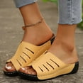 thumbnail image 3 of THDHVS Wedge Sandals for Women,Sandals Women,Women's Fashion Casual Summer Solid Color Round Toe Wedge Heel Thick Bottom Sandals Yellow 5.5, 3 of 5