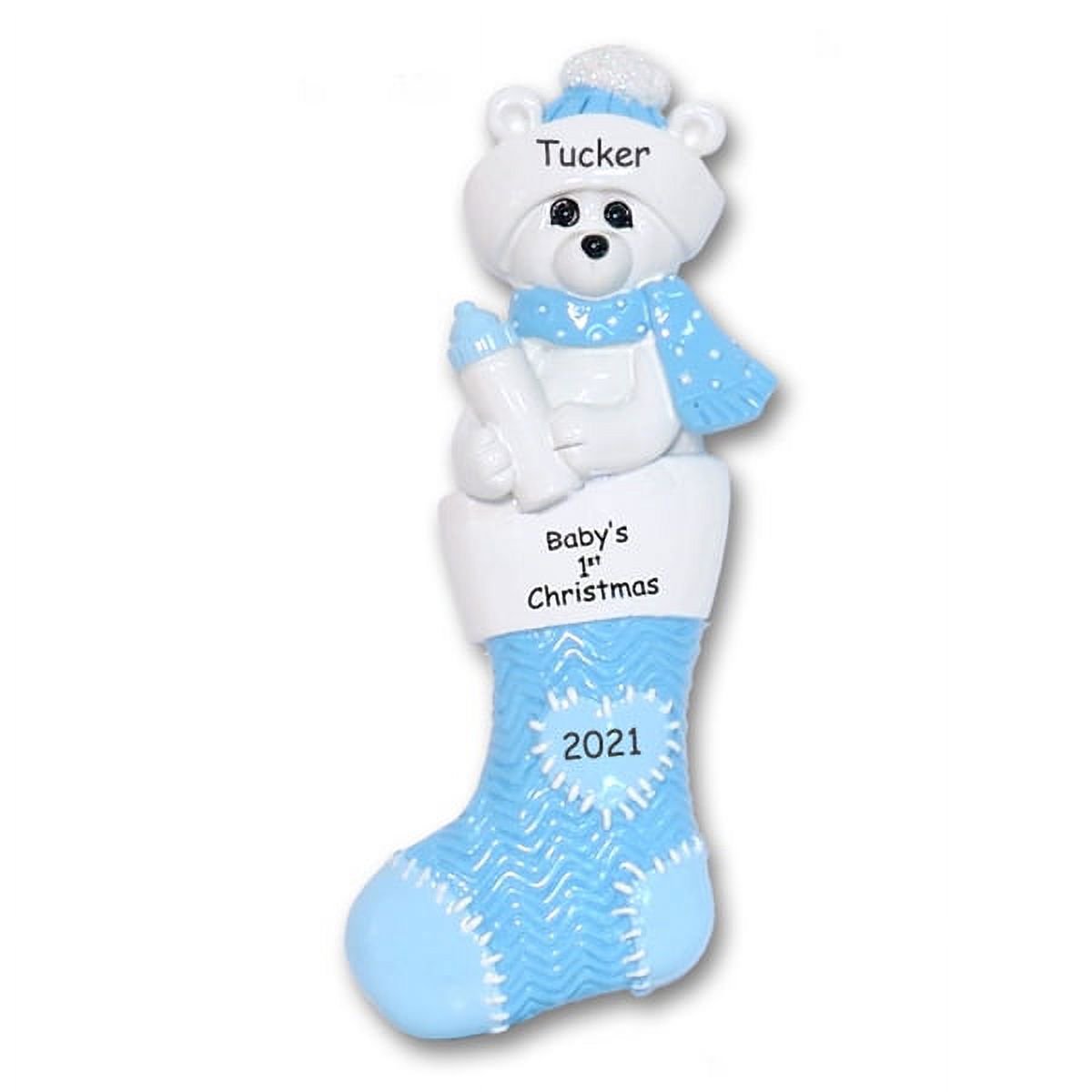 Baby's First Christmas - Polar Bear in Stocking Personalized Baby Ornament for Boy