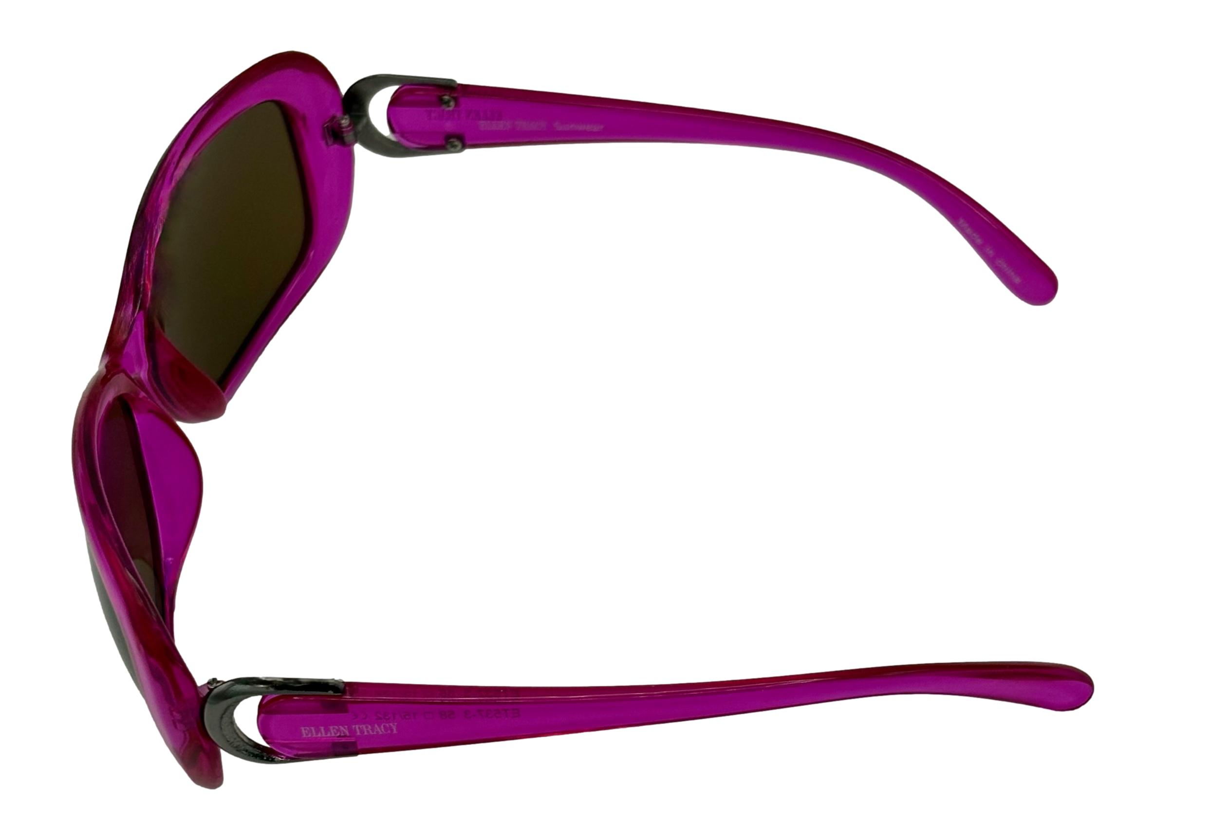 Ellen Tracy Womens Fuchsia Crystal Plastic Rectangle Sunglass, Smoke Lens 537 3