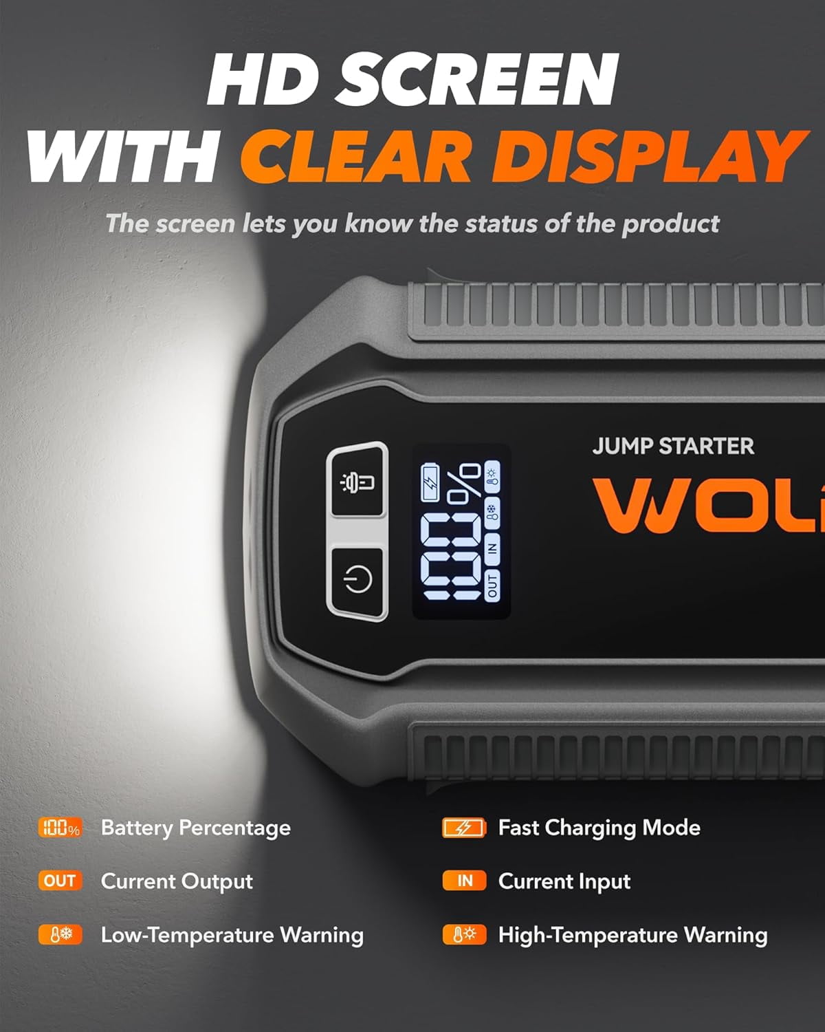 WolfBox 2000A Car Jump Starter, Portable Battery Booster Pack, 12V Power Bank for 7L Gas & 6L Diesel Engines