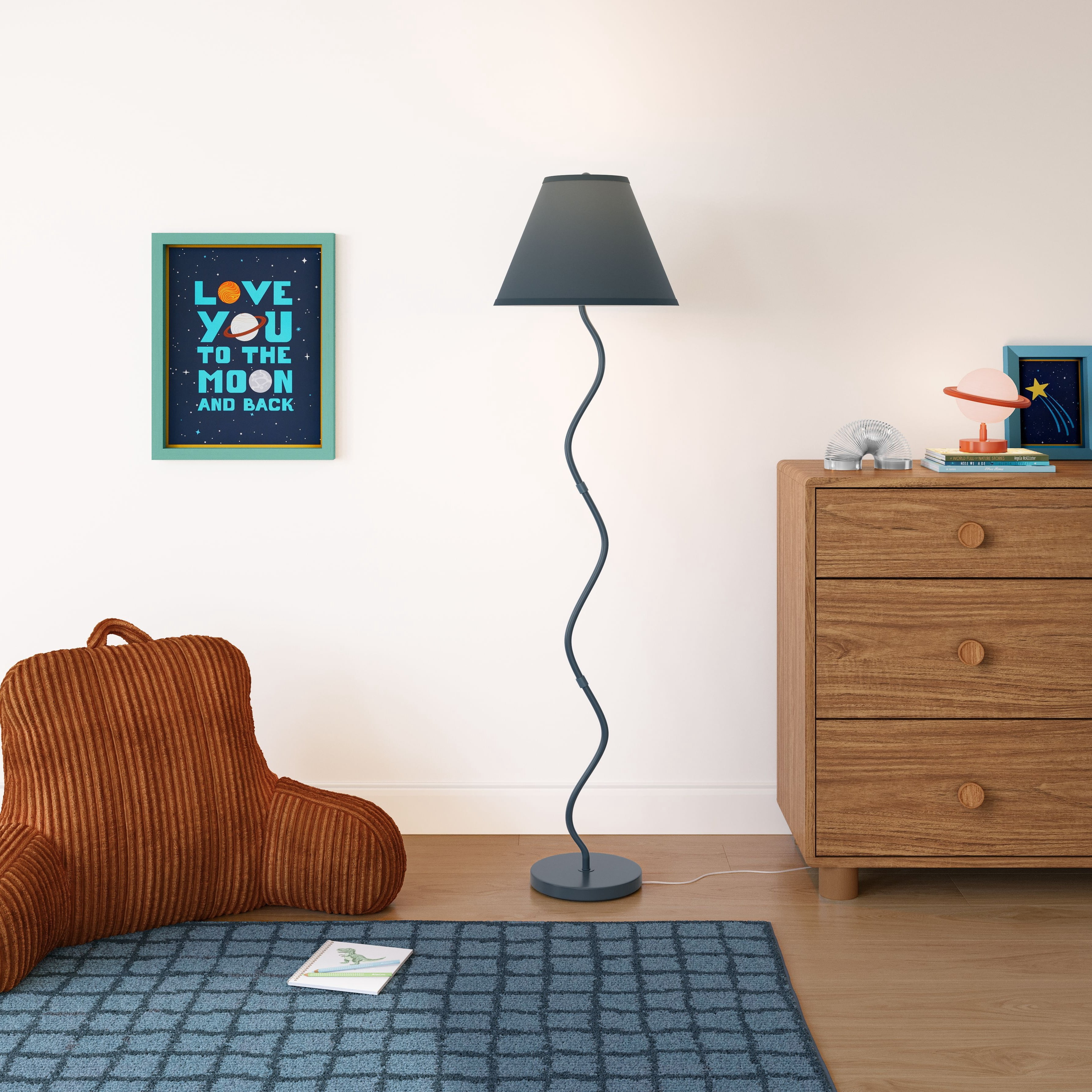 Mainstays Kids Navy Curvy Floor Lamp with Linen Fabric Shade, 58 in