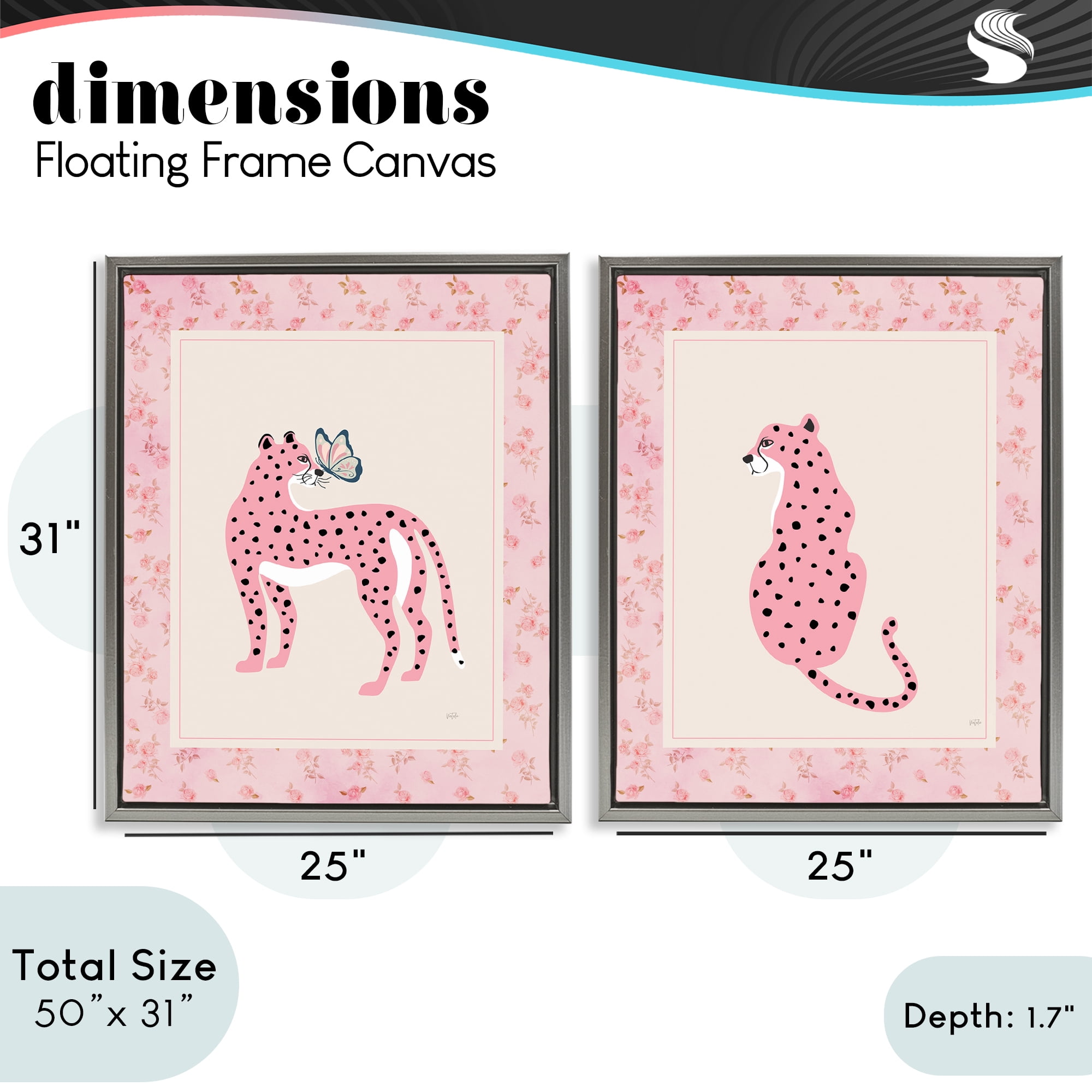 Stupell Industries Pink Leopard & Floral Border 2 Piece Gray Framed Floater Canvas Set, design by Natalie Carpentieri