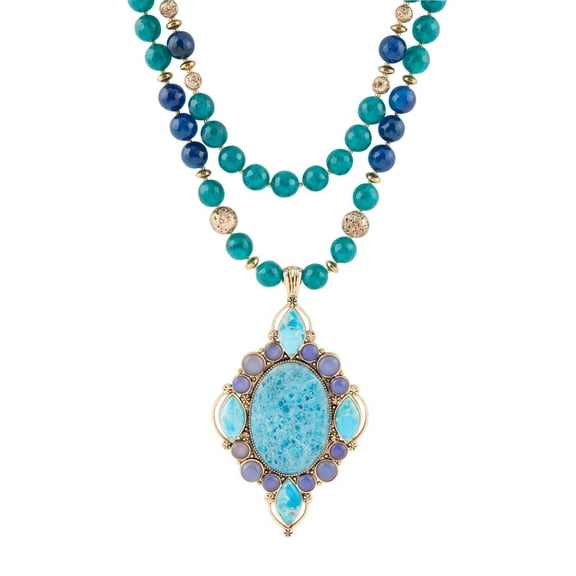 Argo Blue Apatite and Golden Bronze Pendant Necklace