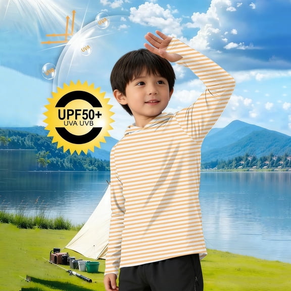 Cethrio Boys Sun Protection Shirts, Long Sleeve Casual Summer UPF 50 Rash Guard Shirts Orange Size 6