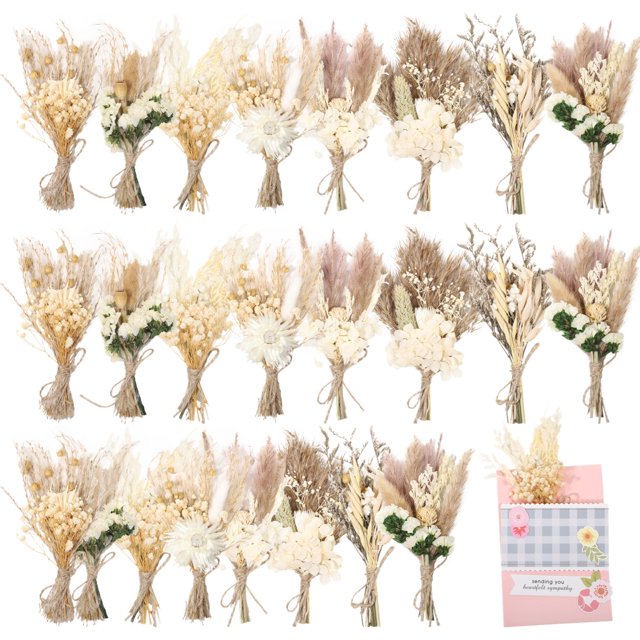 24 ramos de flores secas en miniatura, 8 estilos de flores secas para jarrón, flores secas hechas a mano con lazo de cordel, boutonniere de bricolaje para damas de honor de hombres, pequeño ramo de pl