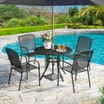 thumbnail image 3 of YODOLLA 5-Piece Patio Metal Dining Set, Iron Outdoor Dining Set with Round Table and 4 Stackable Arm Chairs in Dark Gray for Garden, 3 of 6
