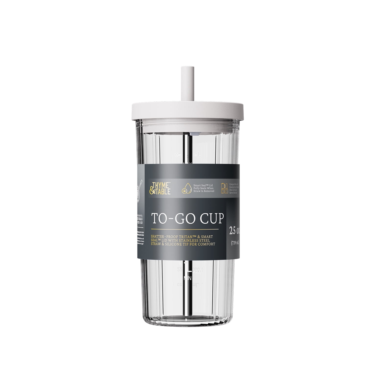 Thyme & Table 25 oz Blender to-Go Cup with Smart Seal Lid, Sand White