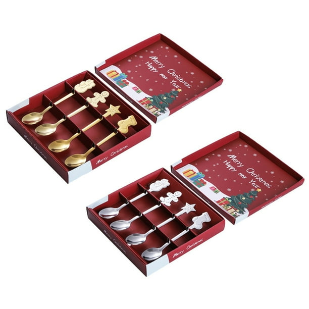 FELTECHELECTR 2 juegos de cucharas navideñas de acero inoxidable para postre.