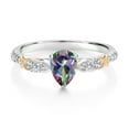 thumbnail image 2 of Gem Stone King 925 Silver and 10K Yellow Gold Green Mystic Topaz and White Lab Grown Diamond Engagement Ring for Women | 1.19 Cttw | Pear Shape 7X5MM | Gemstone November Birthstone | Size 6, 2 of 3