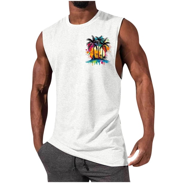 Camiseta Deportiva Suelta sin Mangas de Cuello Redondo de la Moda Casual de los Hombres para la Primavera Y el Verano
