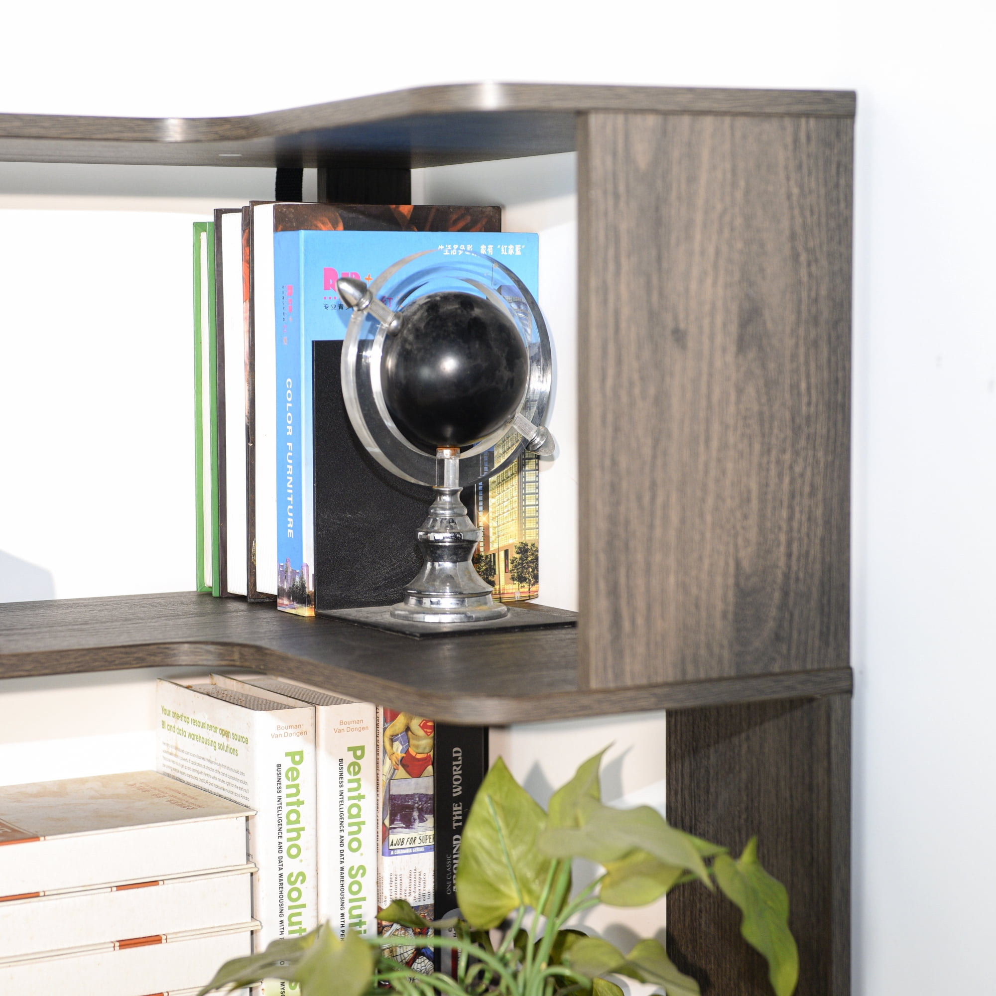 Leumius 5 Tier Freestanding Bookshelf,Wooden L-Shaped Corner Bookcase with Anti-drop Panel and Anti Tipping Device, Display shelf Open Storage,Dark Brown