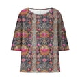 thumbnail image 4 of Styesk Hauts pour Femmes Mode Décontractée Manches 3/4 Imprimé Chemise Ample Blouse, 4 of 5
