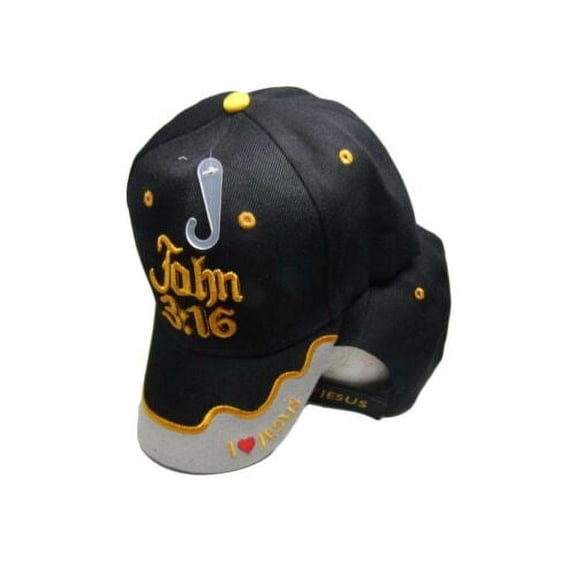 John 3:16 Jesus Christian Black Grey Embroidered Cap Hat 834A TOPW