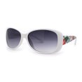 thumbnail image 1 of Kids Size Girls Classic 90s Designer Style Wrap Rounded Rectangle Sunglasses White Green Flower Arm, 1 of 4