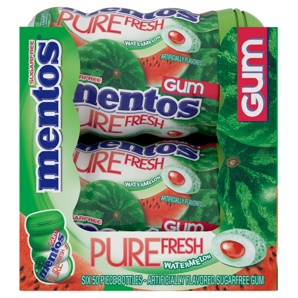 Mentos Pure Fresh Gum, Watermelon, Sugar Free, 50 Pieces (Pack of 6