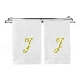 thumbnail image 2 of Monogrammed Hand Towel, Personalized Gift, 16 x 30 Inches - Set of 2 - Gold Embroidered Towel - Extra Absorbent 100% Turkish Cotton- Soft Terry Finish - for Bathroom, Kitchen and Spa- Script J White, 2 of 3