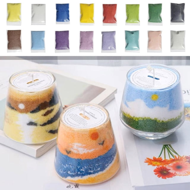 Fiudx Vela de Arena Diy, Arena de Aromaterapia de Colores Personalizable, Combustión Duradera, Cera Vegetal Ecológica, Ideal para Decoración Del Hogar, Relajación, Regalo para Todos, Set Reutilizable