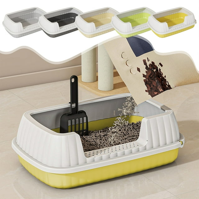 Cat Litter Box, Small Cat Litter Box, Cat Litter Pan, Plastic Litter Box, Cat Toilet, Semi Enclosed Cat Litter Box, Splashs Proof High Bar Cats Litter Box and Shovel Provides Ample Space for Cats