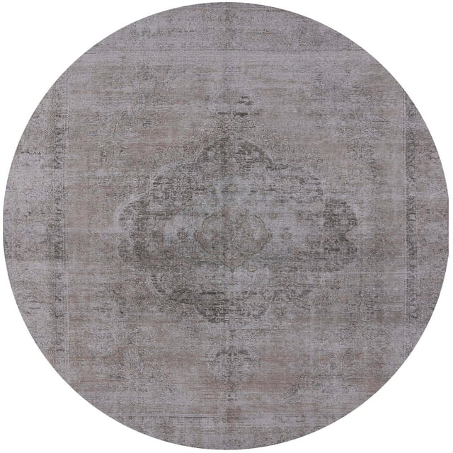 Ahgly Company Tapis d'Intérieur Rond Milieu du Siècle Moderne Gris Foncé Zone Orientale, 3' Rond