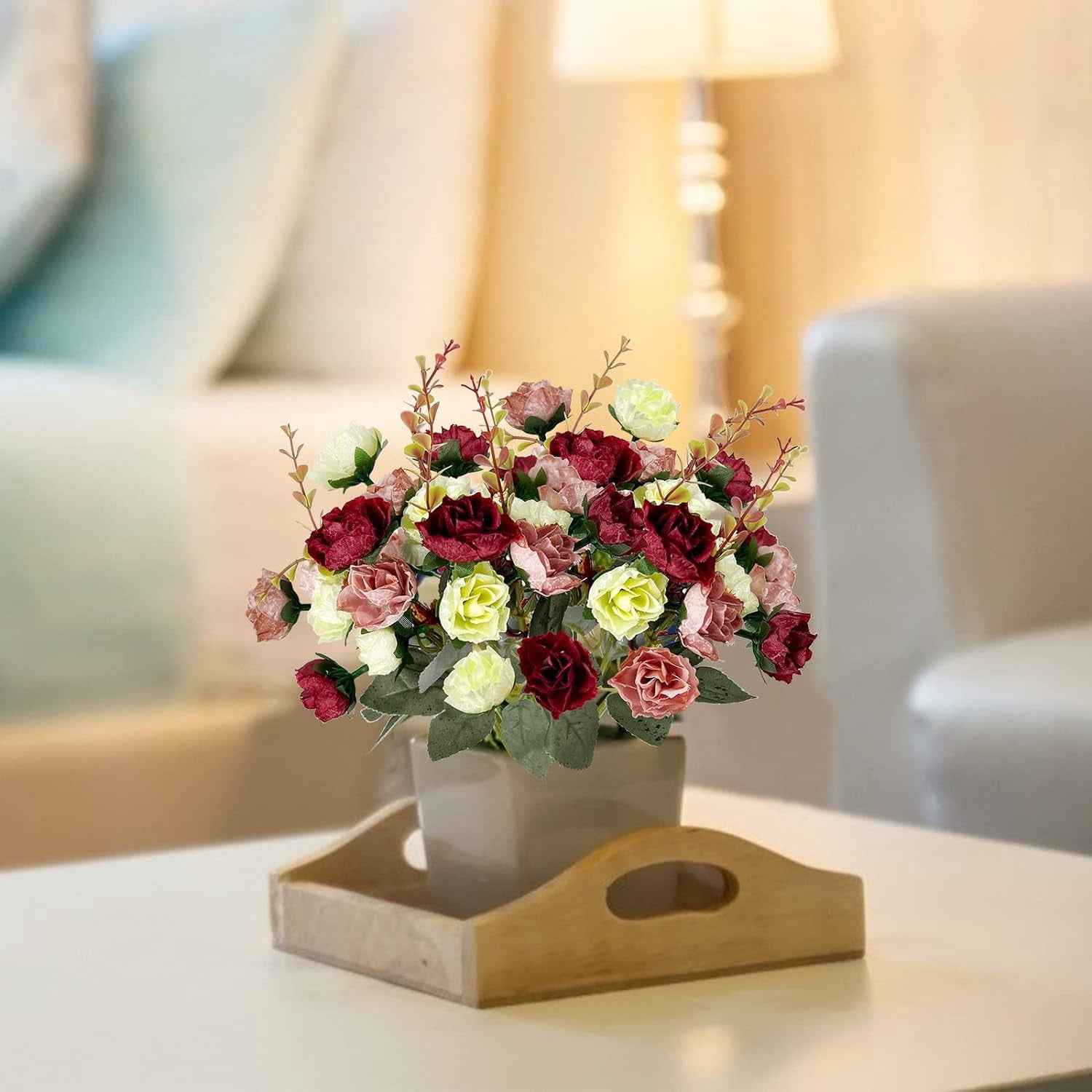 63 Heads Rose Artificial Flowers Bouquet 3 Bundles Fake Flowers for Cemetery Decorations Silk Flowers Fake Rose Home Decor Wedding Bouquet Faux Flower Summer Decor(Purple)