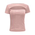thumbnail image 4 of Wenyuyu Womens Short Sleeve Tops CutOut Sexy Trendy Ribbed Knit Blouses Round Neck Slim Fitted Tee Tshirts Pink XXL, 4 of 4