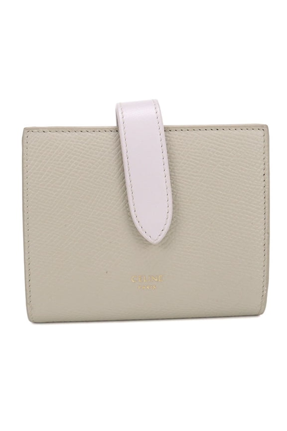 Pre-Owned CELINE Celine Bi-fold Wallet Small Strap Women's Beige