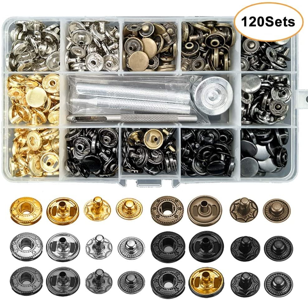 Haobase 120 Set Leather Snap Fasteners Kit, 12.5mm Metal Button Snaps