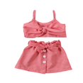 thumbnail image 1 of 2PCS Bambin Enfants Bébé Filles à Carreaux Crop Tops Jupe Robe Tenue Vêtements Été Rouge 1-2 Ans, 1 of 8